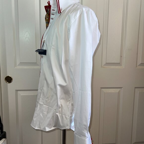 VITTORIO MARCHESI Luxurious Double High Collar Shirt w/Red Loops Size 41/16 NEW! - Picture 12 of 16